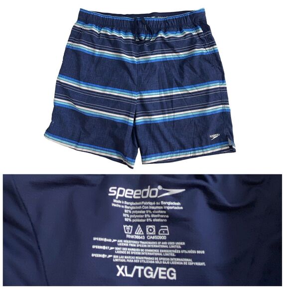 Speedo Shorts Mens XL Blue Stripe Swim Trunks Beach Summer Vacation Nautical - Picture 1 of 11